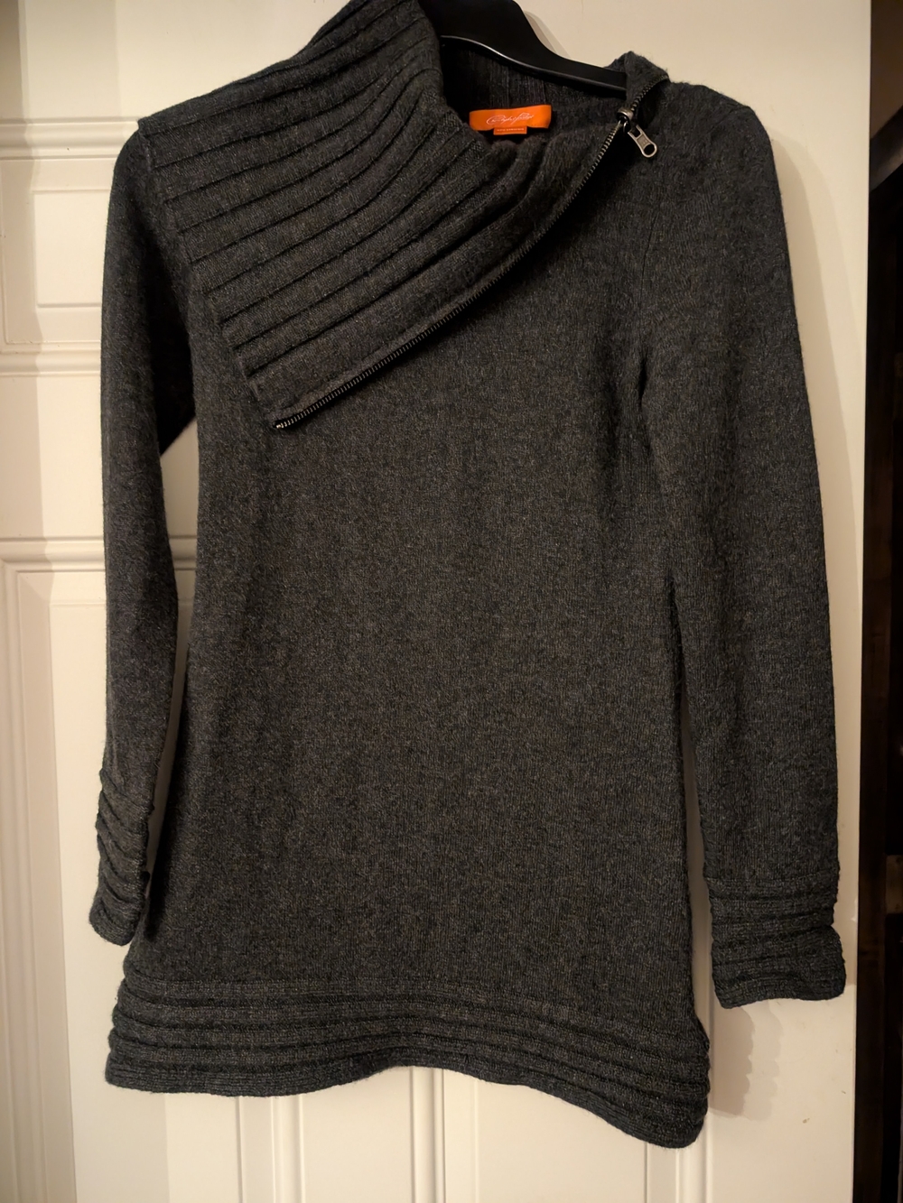Christopher Fischer Gray Asymmetrical Zip Collar Women’s Cashmere Sweater